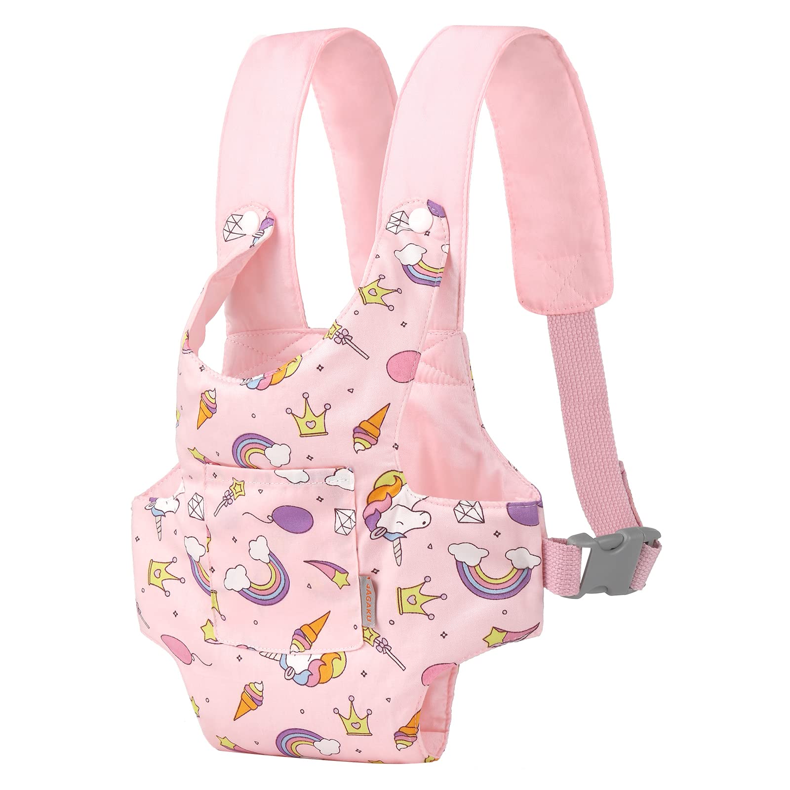 GAGAKU Doll Carrier Doll Accessories Stuffed Animal Carrier with Adjustable Straps for Kids – Pink (Stars)