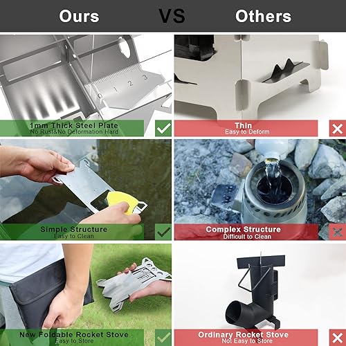 Miniatura 5 de Estufa portátil de cohete para acampar, estufas de camping portátiles de acero inoxidable para cocinar al aire libre, senderismo, supervivencia,