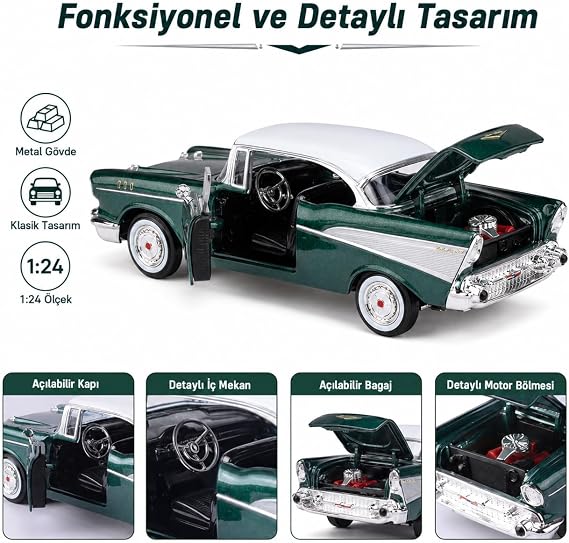 MOTORMAX 1:24 1957 Chevy Bel Air Die-Cast Metal Model Araba, Koleksiyonluk Klasik Amerikan Otomobili MM-73228