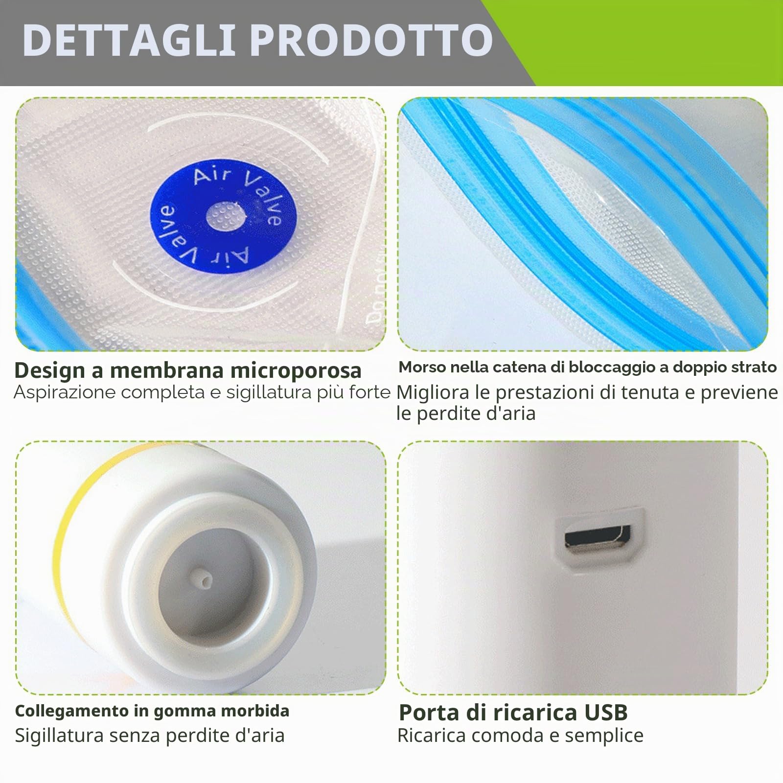 Vegena Macchina per sottovuoto con 15 sacchetti sottovuoto, macchina per sottovuoto, mini sottovuoto a mano, saldatrice elettrica riutilizzabile per conservare alimenti (bianco)