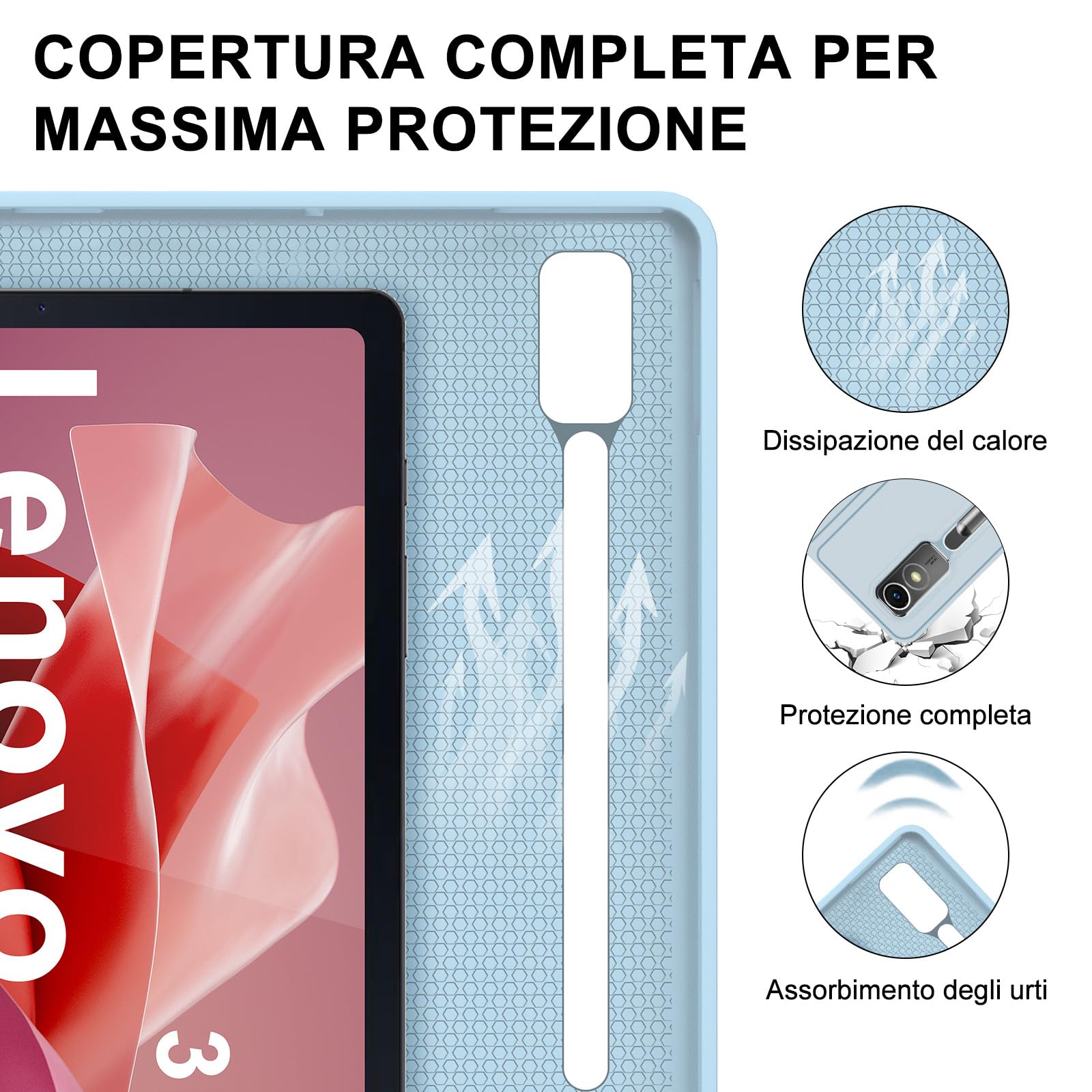 IVEOPPE Tastiera per Lenovo Tab P12 12.7" 2023, Cover Custodia Cover Tastiera Layout Italiano Rimovibile Bluetooth per Lenovo Tab P12 12.7 Pollici 2023 TB370FU, Blu cielo