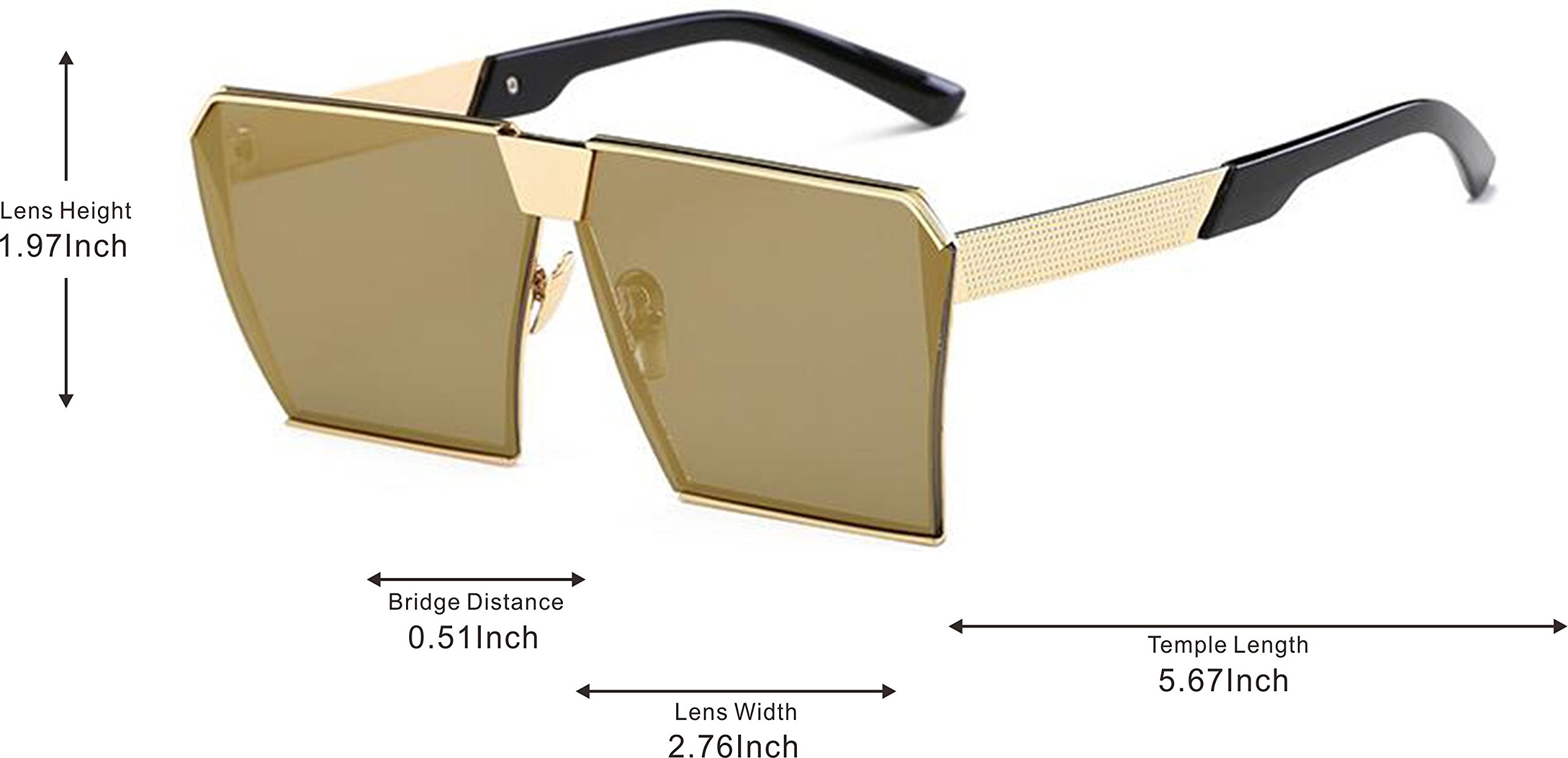 J&L Glasses Oversized Square Sunglasses Metal Frame Sunglasses034 (Golden,Golden, Clear)