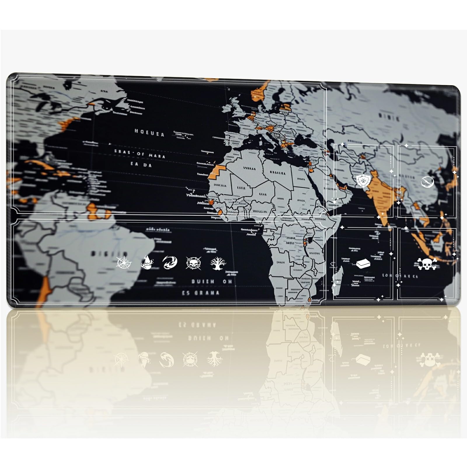 Tabletop Card Playmat with Magic Zones, 24 x 14 inches Stitched TCG Card Play Mat Commander Board Game Mats Smooth Rubber Surface Battle Game Desk Mat, World Map