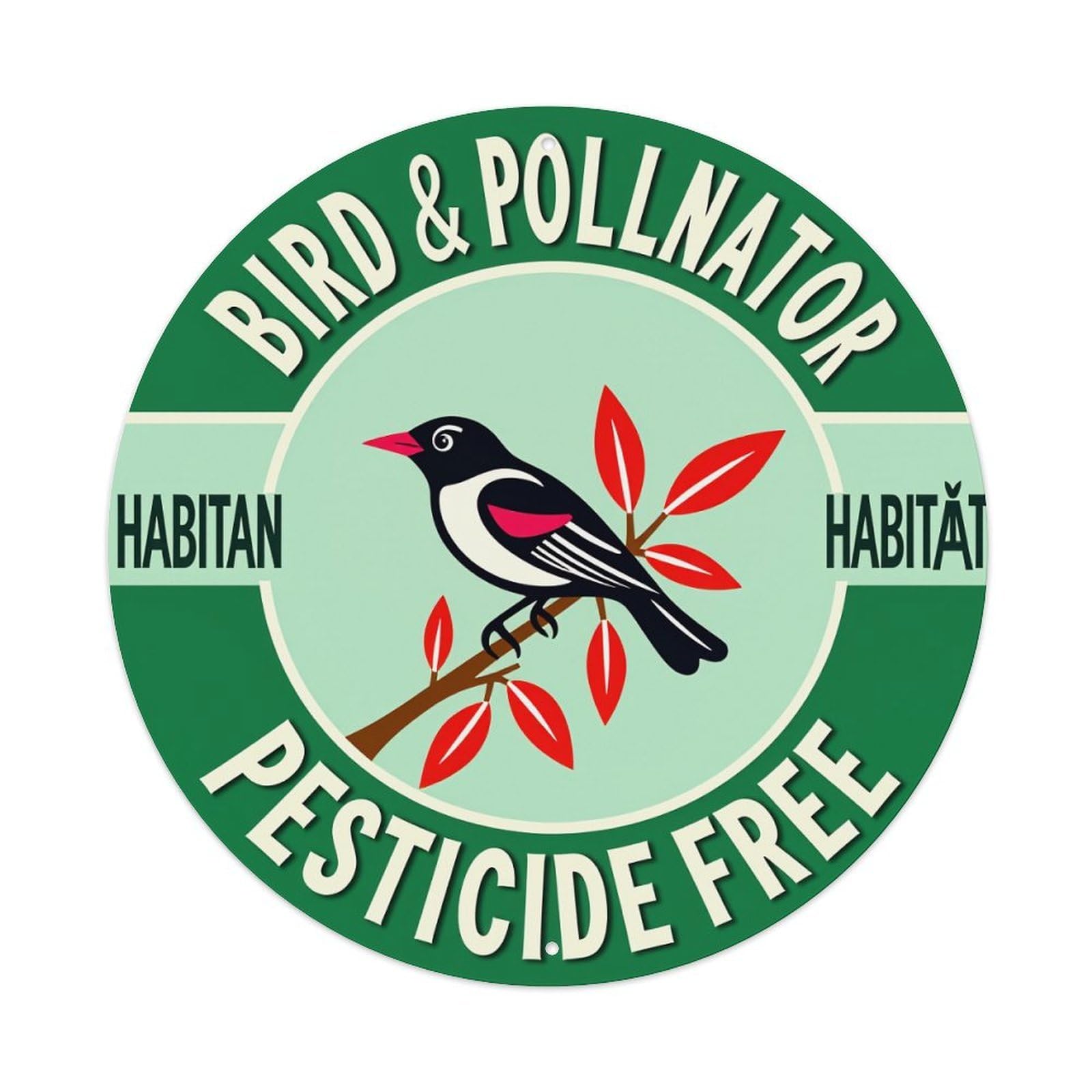 Bird And Pollinator Habitat Pesticide Free Round Tin Sign Vintage Style Metal Sign Home Bar Garden Wall Plaque Decor Metal Poster 8x8 Inch
