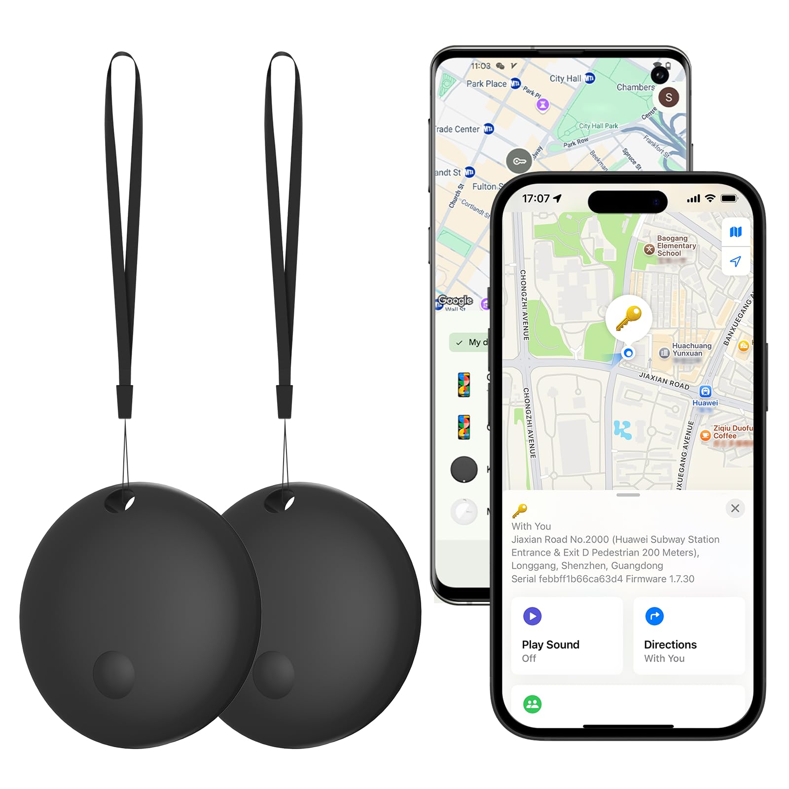 Bluetooth Finder 2 Pack - Works with Apple Find My & Google Find Hub, Dual System Item Tracker for Keys, Wallet, Luggage, Bags (Black, Includes Battery)-image-14