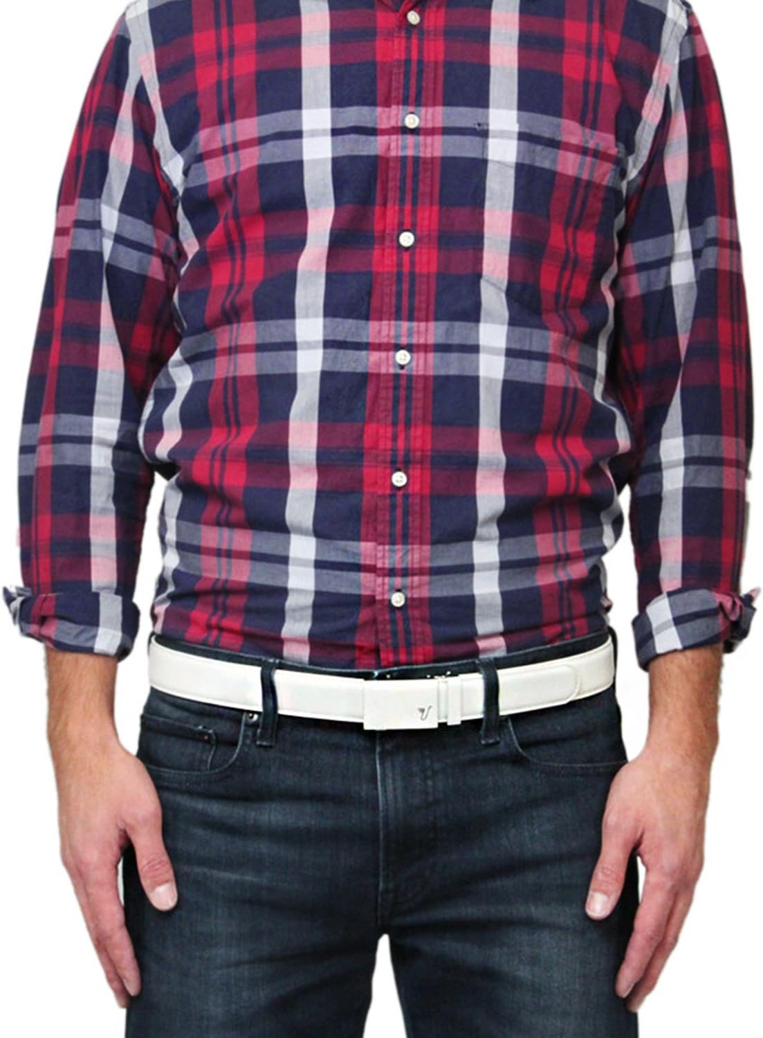 Mission Belt Men's Leather Ratchet Belt Small (28 - 32) 35mm White Buckle & White Leather