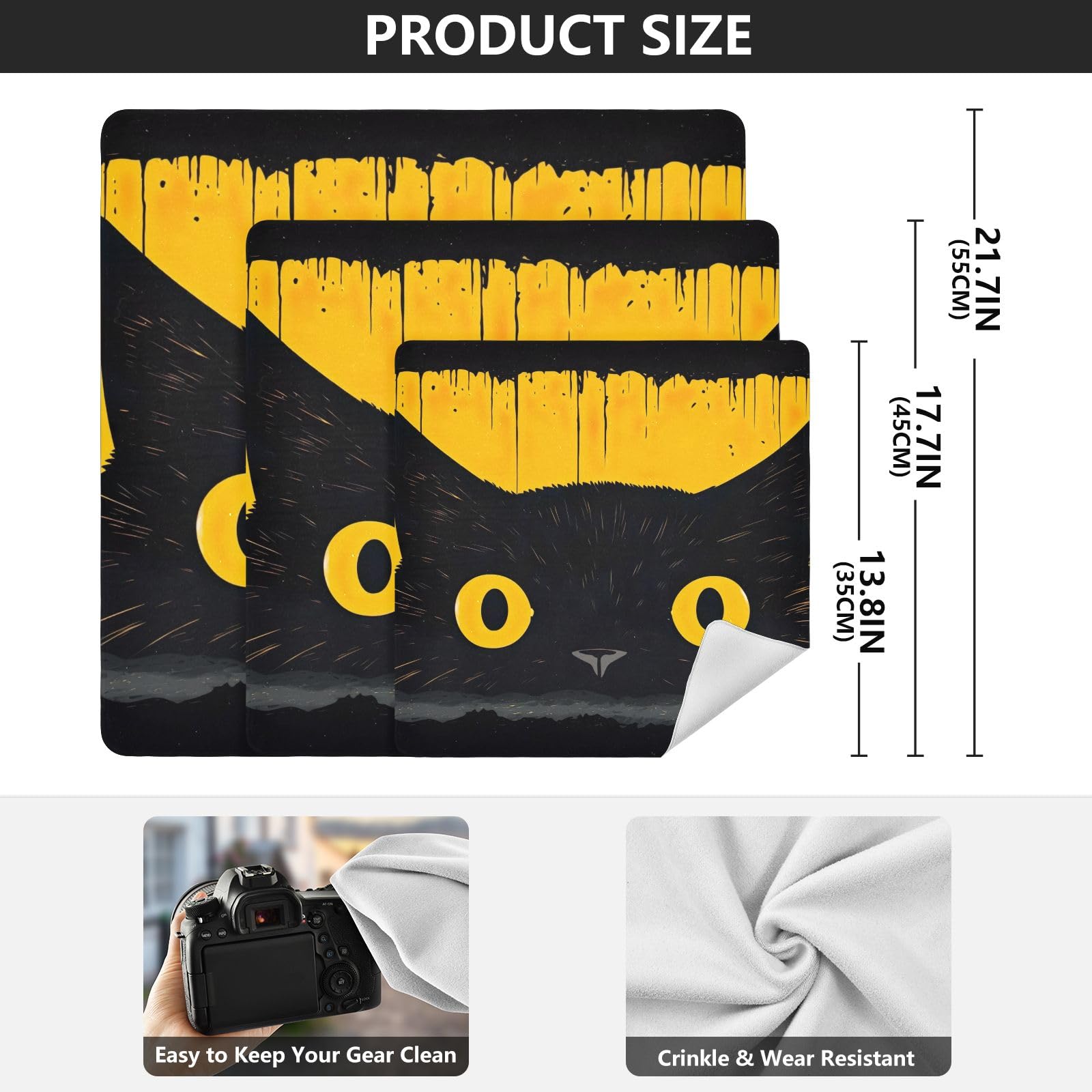 ODAWA Magic Wrap Cloth 13.8. In, Funny Cat Yellow Open Lay Flat Makeup Bag, Easy-Storage Magic Cloths for Camera