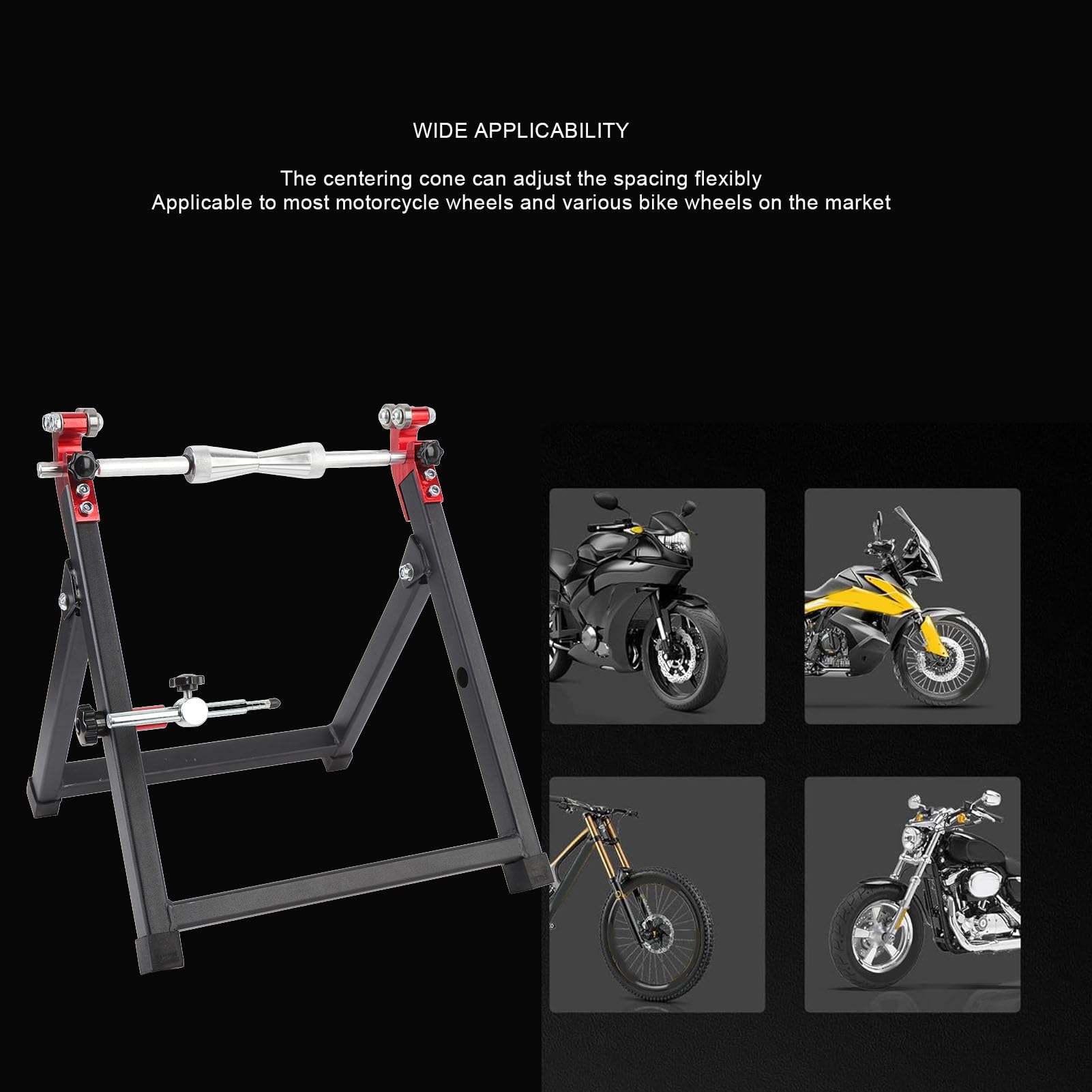 Cuifati Soporte para Equilibrador de Ruedas para Ruedas de Moto de Cross, Conos de Centrado Ajustables de Acero y Aluminio de Alta Resistencia, Equilibrador de Neumáticos Plegable Portátil para