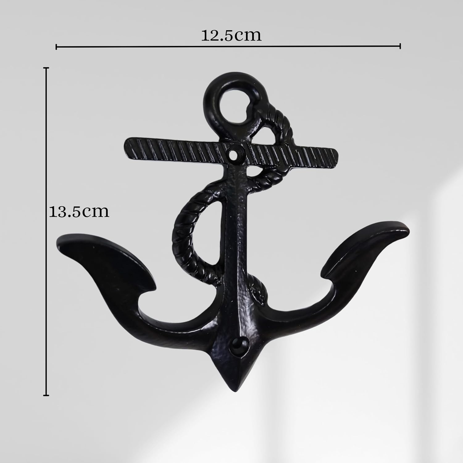Set of 3 Cast Iron Anchor Shape Coat Hooks Wall Art Decor-Anchor Shape Hangers and Key Holder-Clothes Rack and Backpack Hanger-Coat Hooks Home Decor for Storage, Living Room,Hallway (Black)