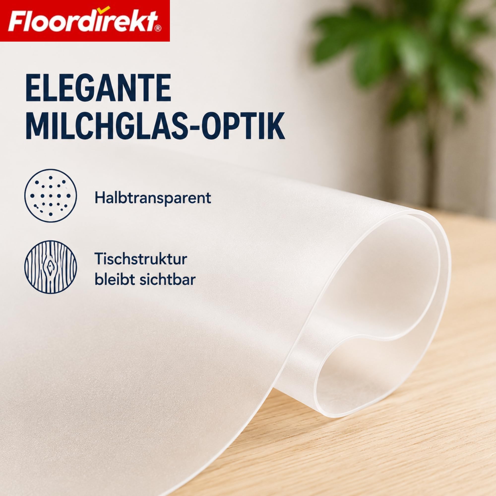 Floordirekt Tischfolie mit Schräger Kante - Neo Milky – Milchweißer Tischschutz nach Maß – Polypropylen (PP), Schräge Kante – Schutz vor Kratzern & Feuchtigkeit – Größe: 90x160 cm