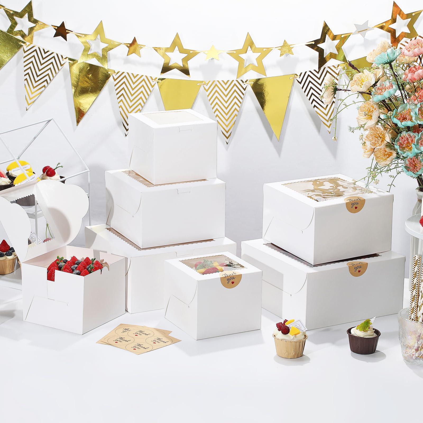 Cake Boxes with Window - 4 Pack for Desserts & Parties -6 Cake Boxes with Window - 4 Pack for Desserts & Parties -6