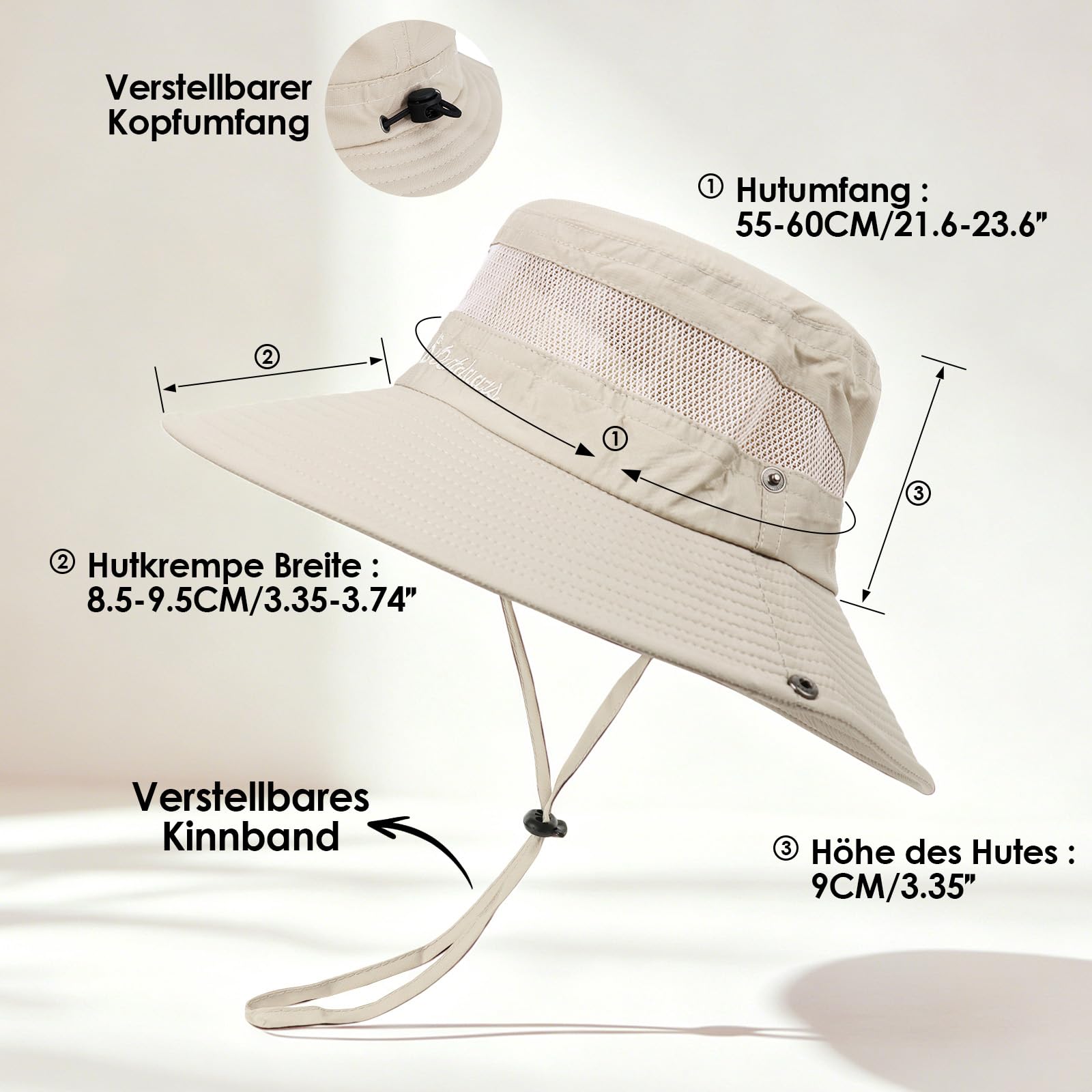 Durio Sombrero de sol para hombre y mujer, para exteriores, verano, senderismo, protección UV, con correa para la barbilla, sombrero de pescador, sombrero de safari, plegable, malla ancha, sombrero de