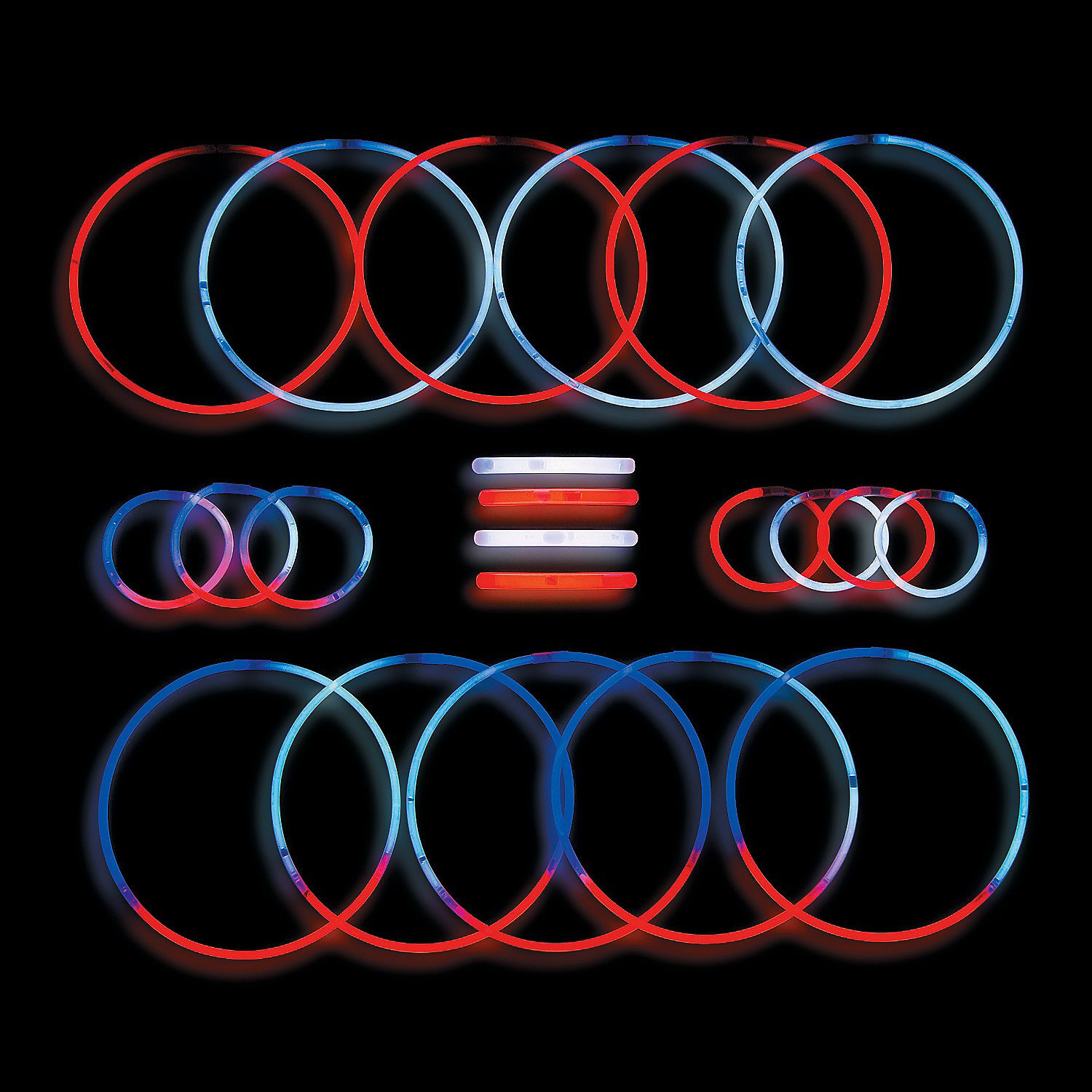 Fun Express - Patriotic Mega Value Glow Assortment for Fourth of July - Jewelry - Glow - Misc Glow - Fourth of July - 500 Pieces