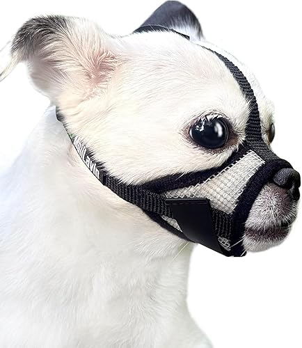 Vista 37 de Bozal para perros pequeños, XS para aseo y masticar, bozal de malla suave, sin ladridos, ajustable para evitar que se coman heces (color negro)