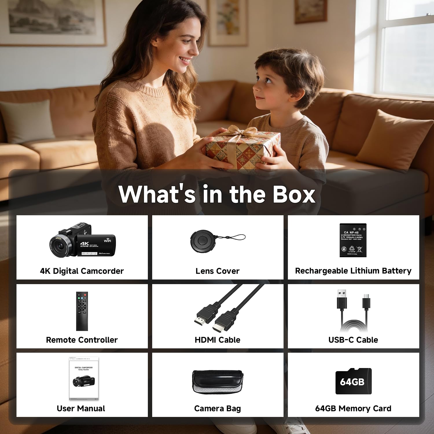 Videocamera, videocamera 4K da 56 MP, zoom 18x, rotazione a 270°, touchscreen con visione notturna a infrarossi, telecamera Wifi Vlogging per YouTube, scheda da 64 GB, anti-vibrazione, telecomando