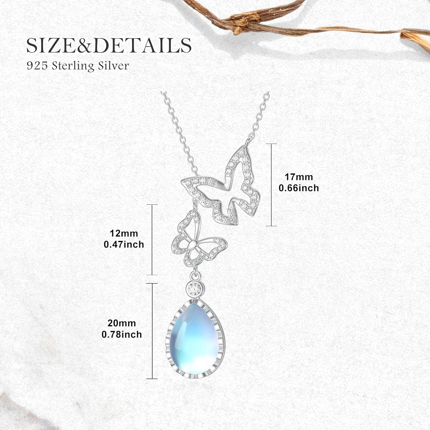Butterfly Necklace for Women 925 Sterling Silver Moonstone Stone Butterfly Charm Pendant Moonstone Jewelry Gifts for Her - Image 3