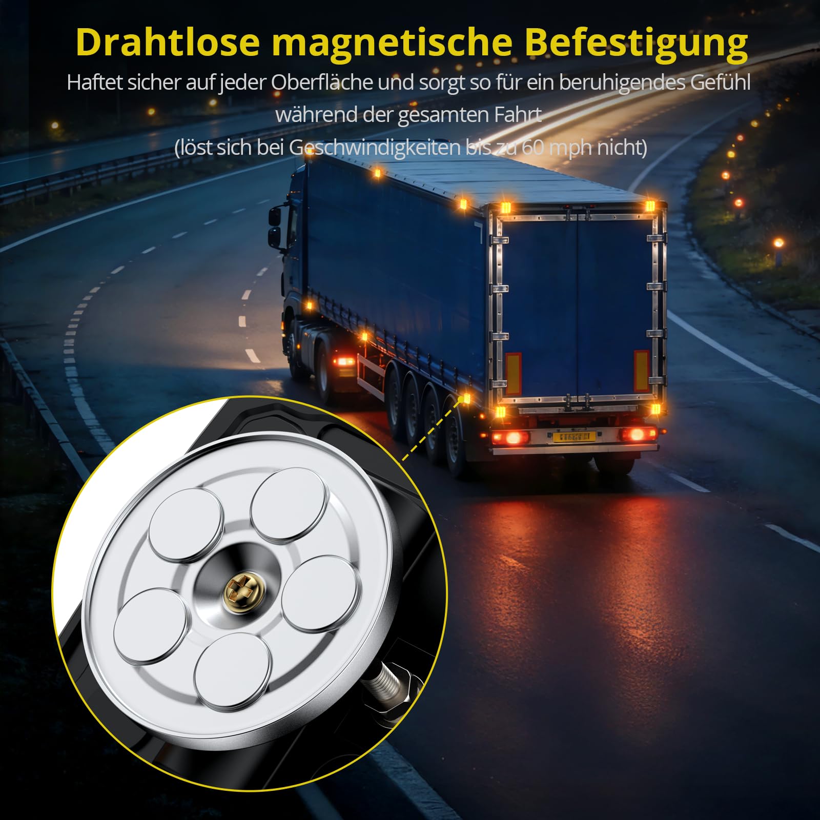 PROZOR Magnet Warnleuchte LED 2PCS Gelbe Auto Rückleuchten Set Notfall Warnleuchte 18 Blitzmodi IP65 Magnetfuß für LKWs, Baufahrzeuge usw