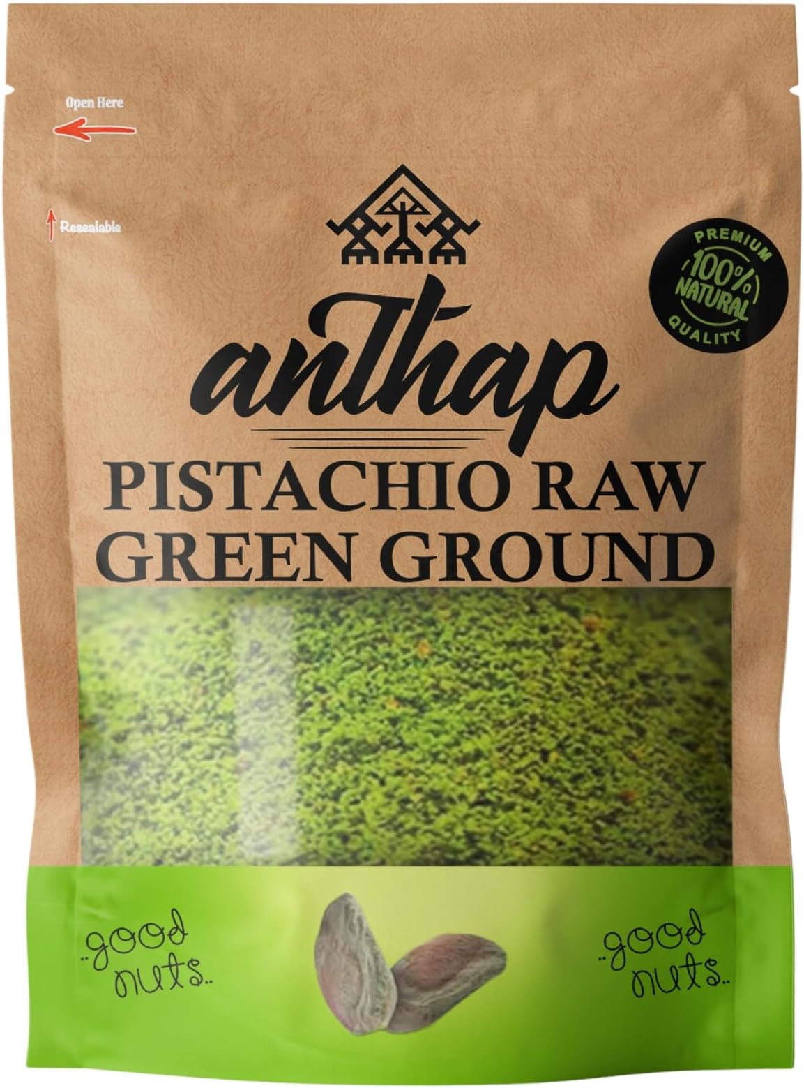 Anthap Antep Pistachio Raw Boz Green Ground, Premium Quality Antep Pistachios, Vibrant Boz Green Color, Finely Ground for Versatile Use, 100% Natural & Raw, Perfect for Desserts & Pastries, 150g