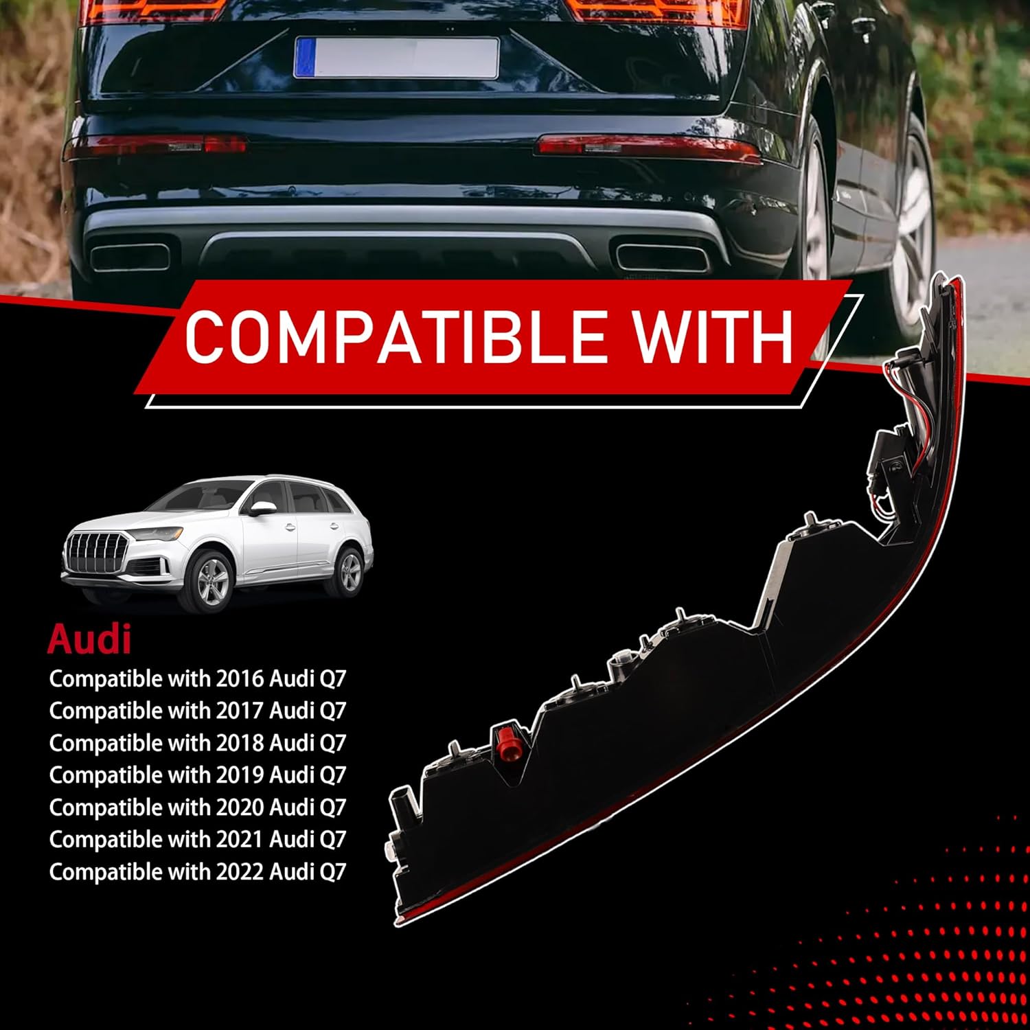 Left Driver Side Taillight Rear Bumper Tail Light Reflector Assembly Compatible with 2016-2022 Audi Q7 Replaces 4M0945095 - Image 2