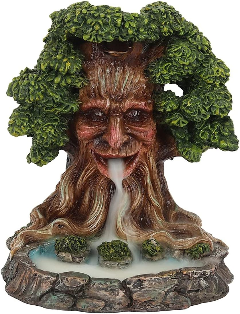 Majestic Green & Brown Tree Man Pond Backflow Incense Burner, 15.5cm x 13cm (1 Pc.), Enhance Relaxation & Meditation