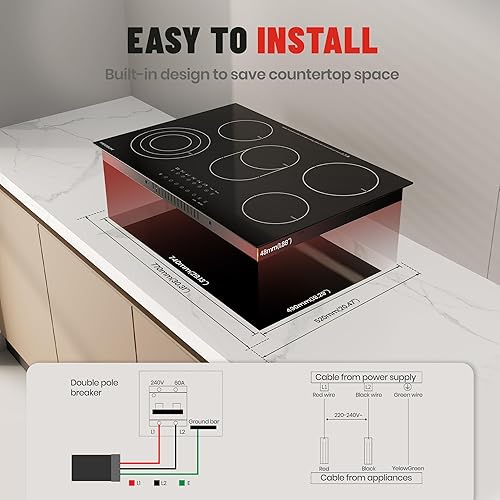 Miniatura 6 de Placa eléctrica de 12 pulgadas con 2 quemadores, 9 niveles de potencia para calefacción rápida y uniforme, diseño compacto, bloqueo de seguridad