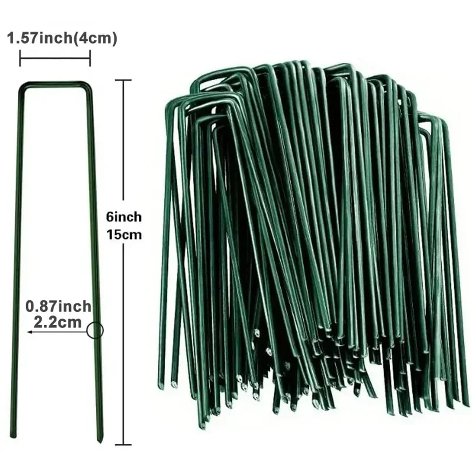 Picchetti Telo Pacciamatura 10/200 pezzi di graffette da giardino a forma di U, picchetti da giardino, graffette resistenti for tende da giardino, picchetti di fissaggio for erbacce(4cmx15cm Green,100