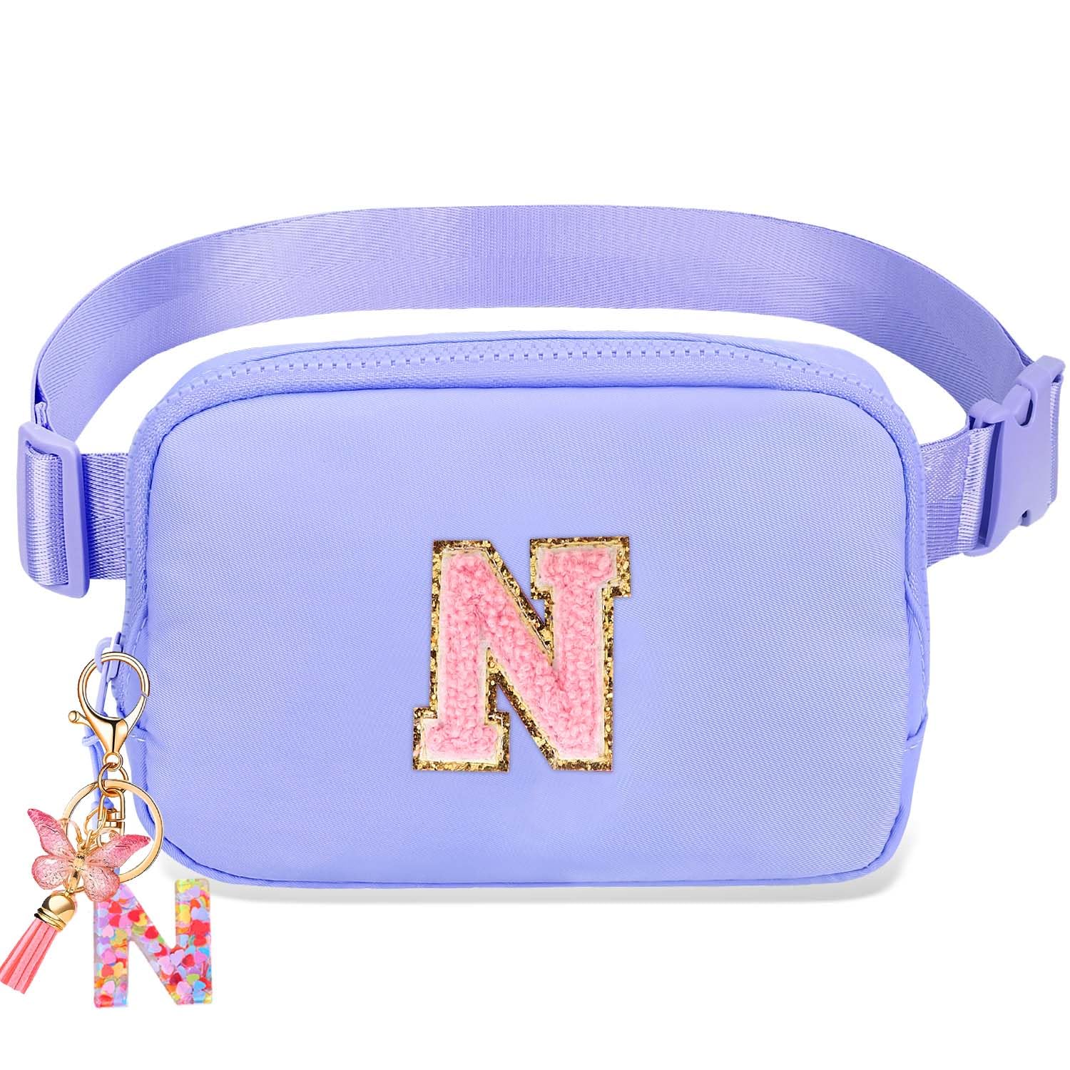 Belt Bag for Girls Gifts - Birthday Gifts for Teenager, Personalized Gifts for Mom Freind Sister Teacher, Graduation GiftsInitial Crossbody Bag Belt Bag for Women Lavender Purple N
