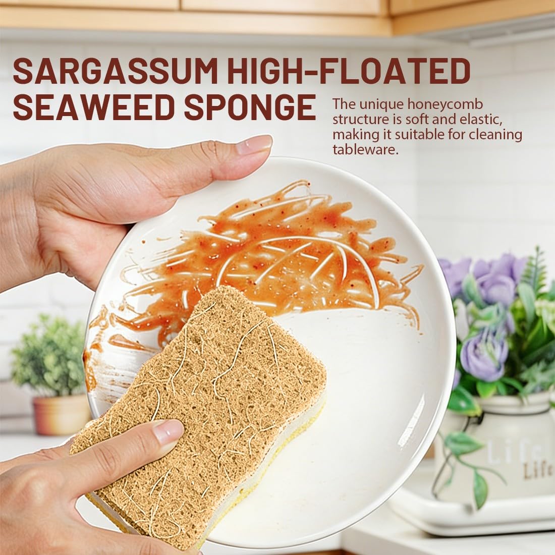 6 Piezas Esponja de Cocina Natural de Sisal Estropajo Cocina de Doble Cara Esponja para Lavar Platos Lavable y Ecológica para Menaje y Encimeras - 3