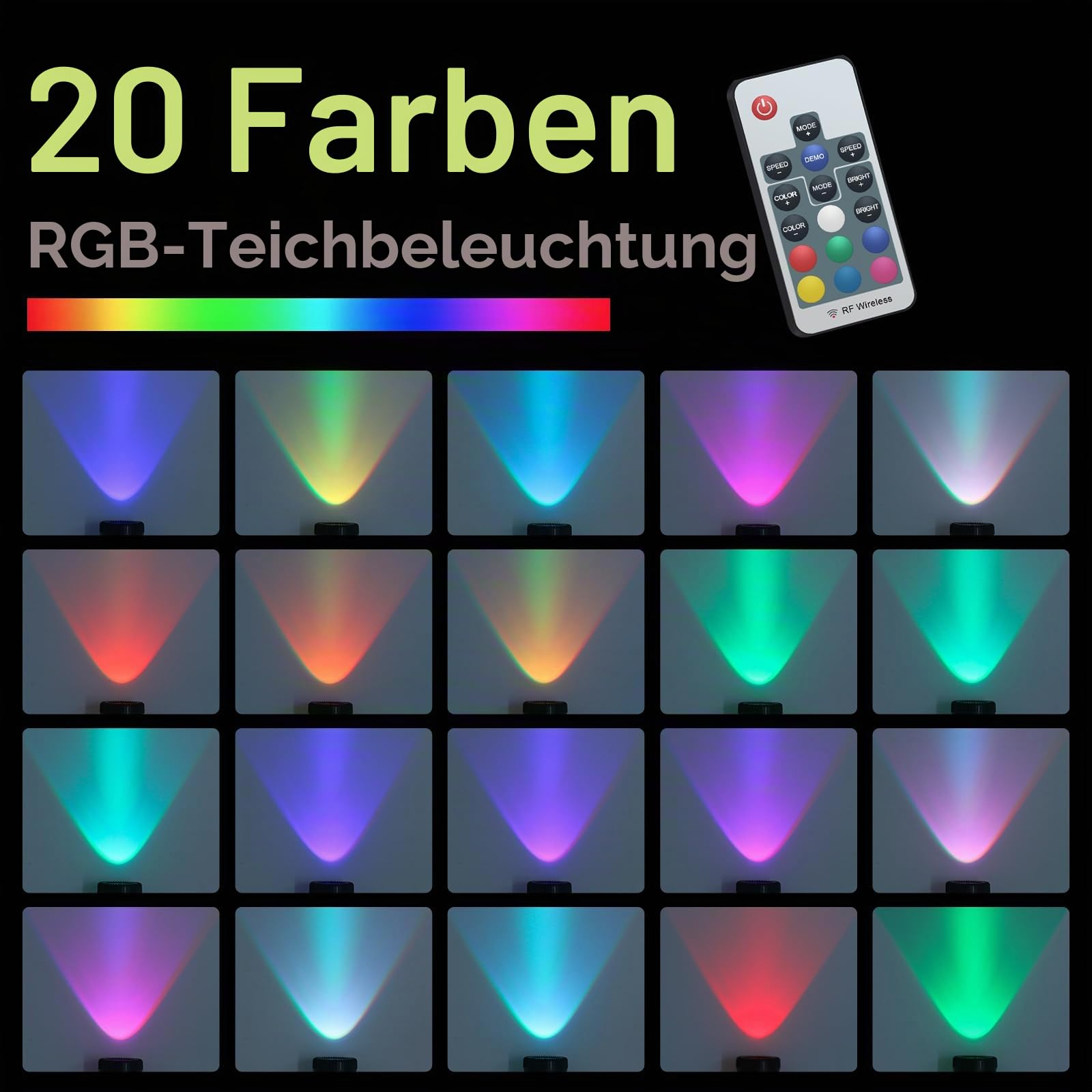 PChero 4er RGB Teichbeleuchtung LED Unterwasser Strahler, IP68 Wasserdicht | Unterwasserbeleuchtung Strahler, Poolbeleuchtung Unterwasser Licht, Teichlicht mit Fernbedienung für Pool Teich Garten Deko