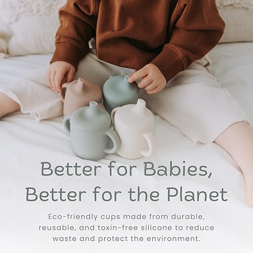 Miniatura 6 de KIDSco. Taza de silicona para beber y taza de entrenamiento para bebés de 6 meses en adelante con boquilla suave y asas irrompibles de fácil agarre