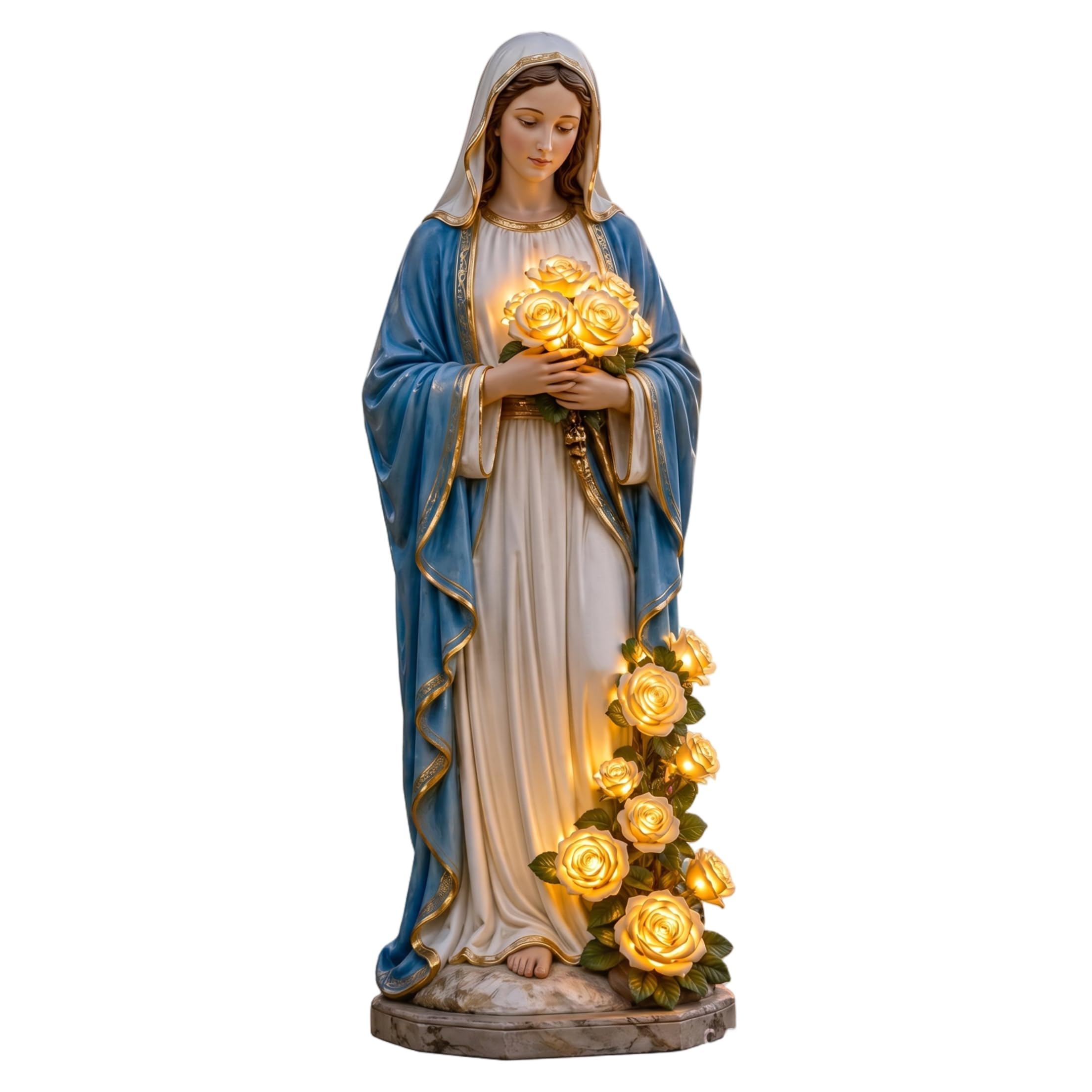 Tsawntd Mary Statue, Virgin Mary Garden Statue With Glowing Flowers, Resin Blessed Mother Figurine For Desktop & Outdoor Decor