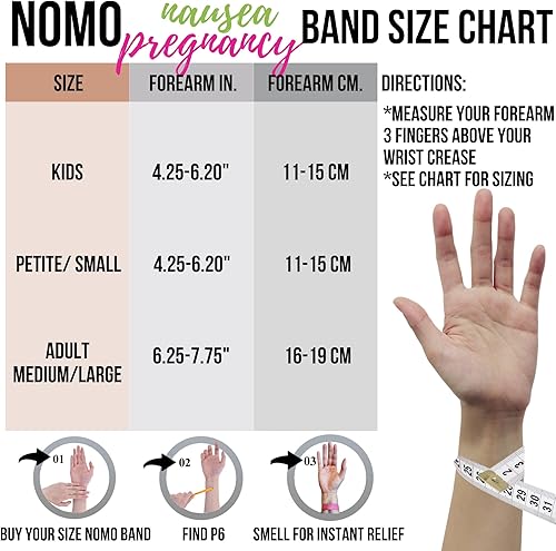 Miniatura 7 de NOMO Pulsera de alivio de náuseas, banda para mareo con menta y acupresión, banda de alivio de náuseas de 30 segundos, pequeña a pequeña (2 unidades