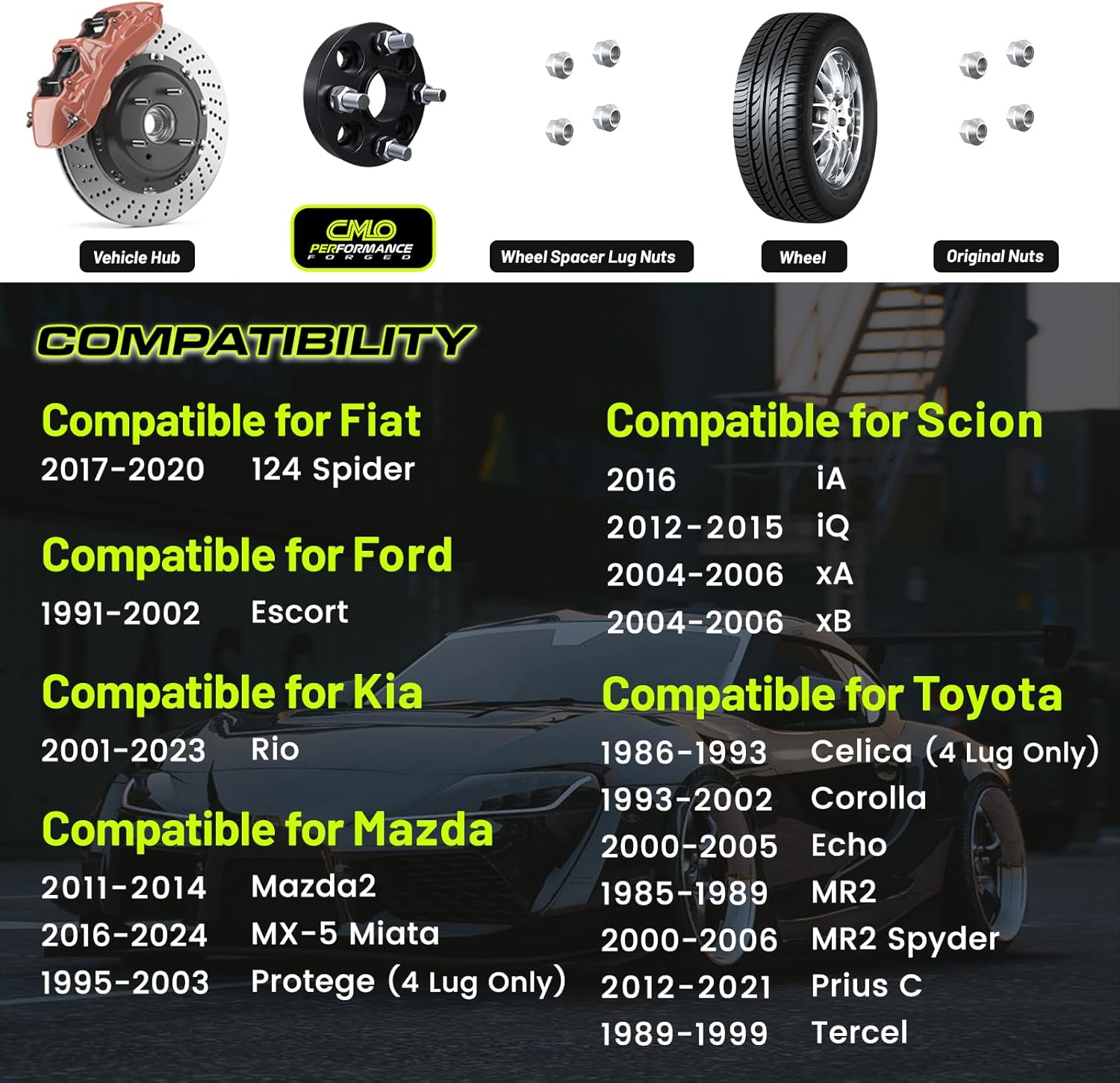 Customadeonly 4x100 Forged Hubcentric Wheel Spacers 15mm Black (2pcs) Compatible for Miata, 124 Spider, Corolla, Echo, MR2, xA, xB, iA, Rio, Spectra (54.1mm Center Bore, M12x1.5 Studs)