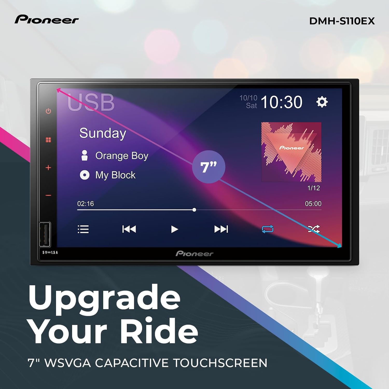 Pioneer DMH-S110EX 7" Double-Din Digital Multimedia Receiver - Built in Bluetooth, Smartphone Integration, Touchscreen, Rear Camera Input