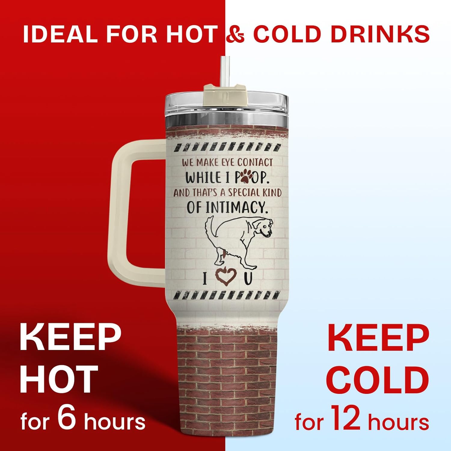 Funny Dog Mom Tumbler 40oz with Handle and Straw, Paw Mama Eye Contact Poop Joke Insulated Travel Coffee Mug, Best Puppy Lovers Gifts for Mother's Day Gifts - Birthday Present to Mommy & Pet Owners - Image 5