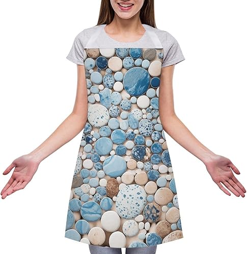 Miniatura 3 de Personalized Blue And Brown Mix Adult Apron, Kitchen Cooking Aprons for Woman Man, Adjustable Bib Apron with Pocket for Baking, BBQ Crafting