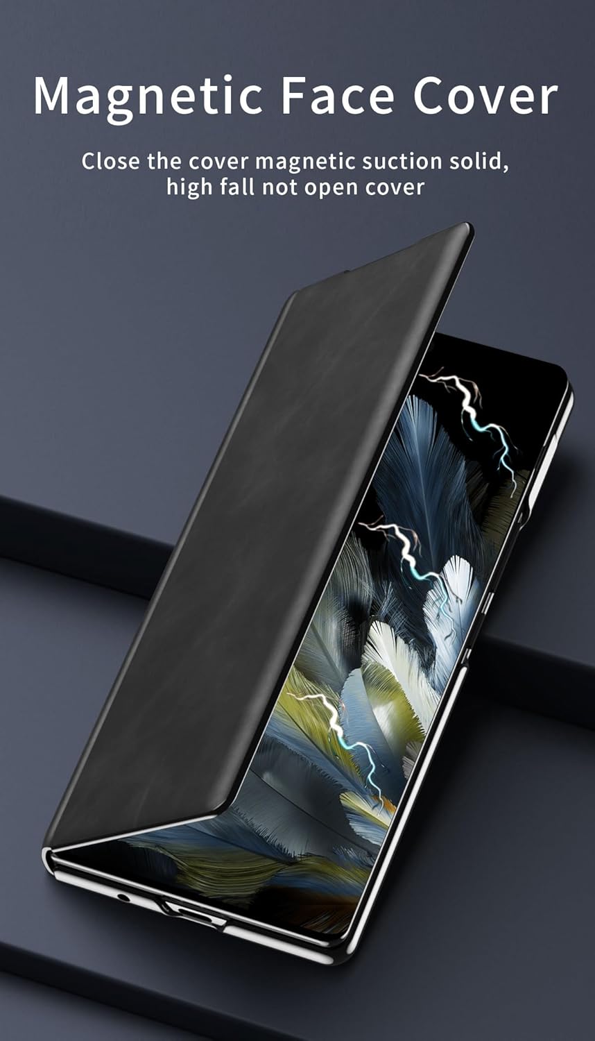 Compatible with Oneplus Open Case, Premium Leather Flip Case Magnetic Folio Flip Slim Phone Shell Drop Shockproof Protective Cover Stylish Cover Compatible with Oneplus Open(Black)