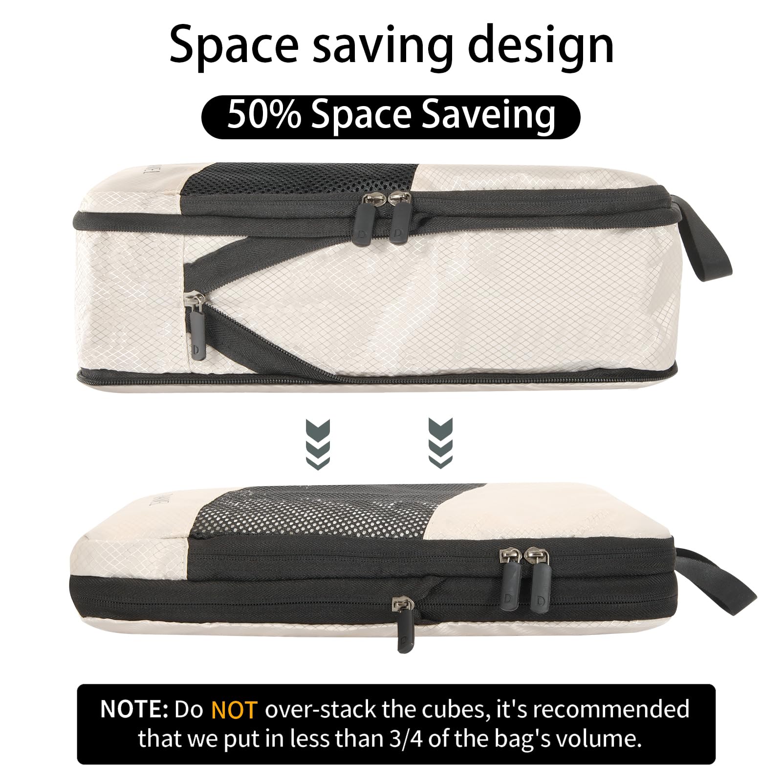 Cubi da viaggio a compressione, leggeri, essenziali per le vacanze, accessori da viaggio per valigie, organizer per valigie, borse da viaggio durevoli (crema)