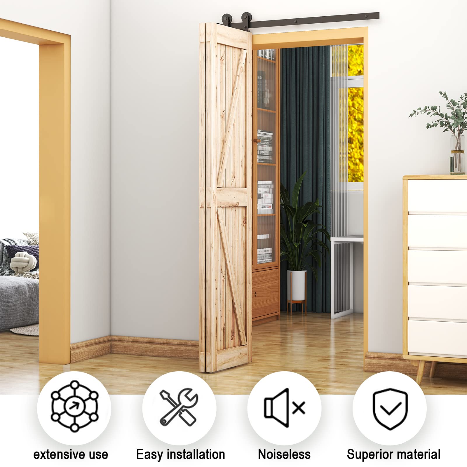 Wolfbird 5ft / 152cm Rail Porte Coulissante Pliante Kit Roulette Suspendue Systeme de porte coulissante pliante, kit de porte pliante pour ouverture de porte de 120-140cm