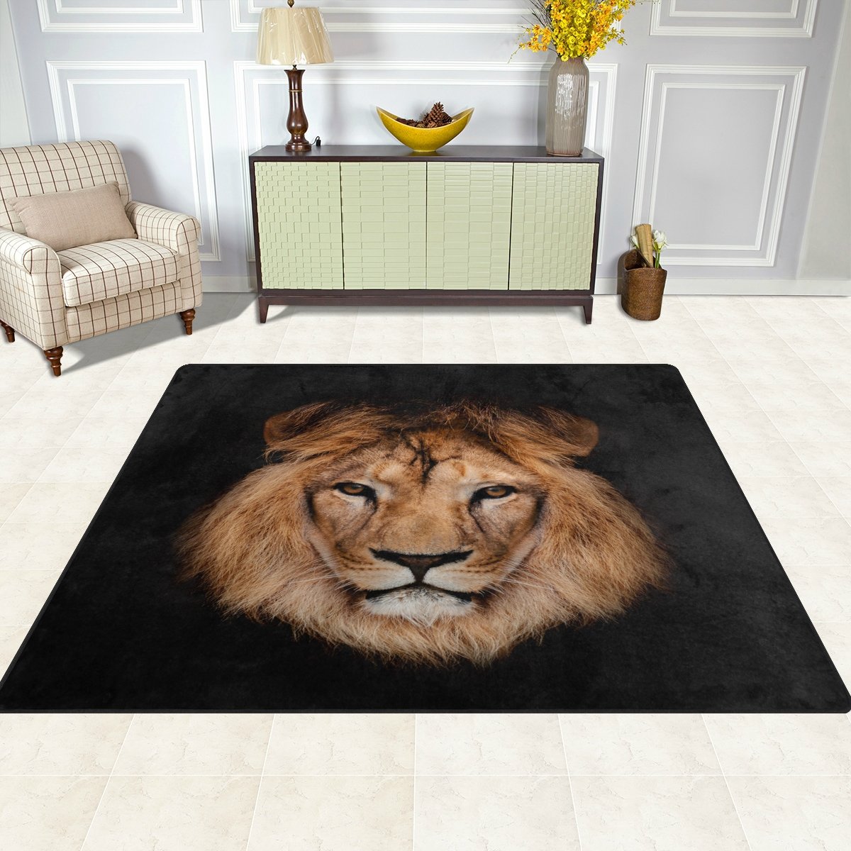 Amazon.com: ALAZA Hipster Lion Head Black Area Rug Rugs for