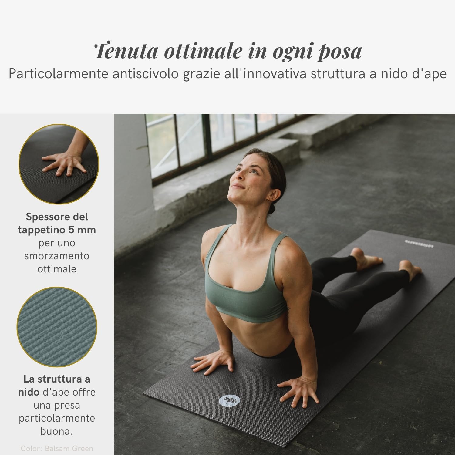 LOTUSCRAFTS Tappetino yoga antiscivolo, modello Mudra Studio, standard o XL, certificato OEKO TEX®, perfetto tappetino yogas versatile per yoga o pilates