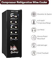 Vista 2 de Winado Refrigerador de vino con compresor de 12 botellas con temperatura ajustable, mini refrigerador de vino compacto independiente con control