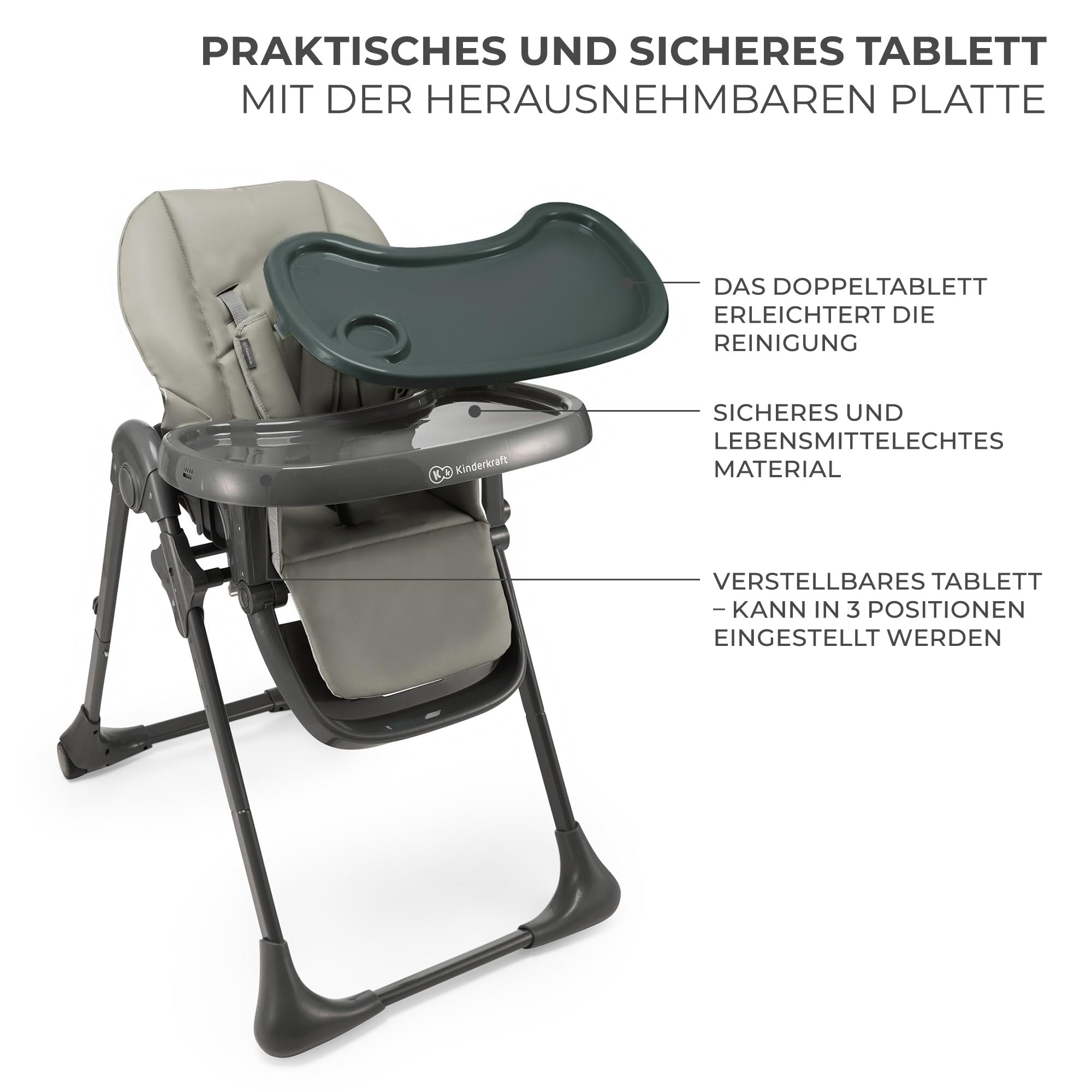 Kinderkraft TUMMIE Hochstuhl 2 in 1, Kinderhochstuhl, Babystuhl, Kombihochstuhl, Grau