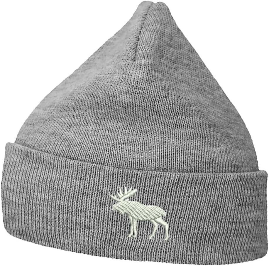 Mens Beanie Knit Hats Moose Silhouette Embroidered Unisex Casual Beanies Hats for Winter