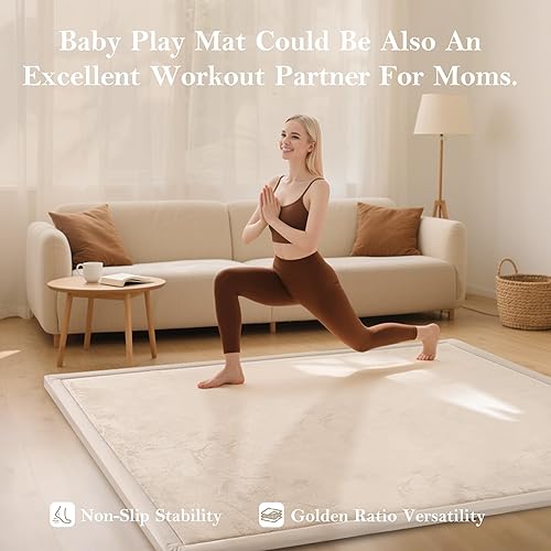 Miniatura 7 de Alfombra de juego para bebé para suelo, cojín de espuma viscoelástica de 1.3 pulgadas de grosor, tapete para el tiempo boca abajo de terciopelo