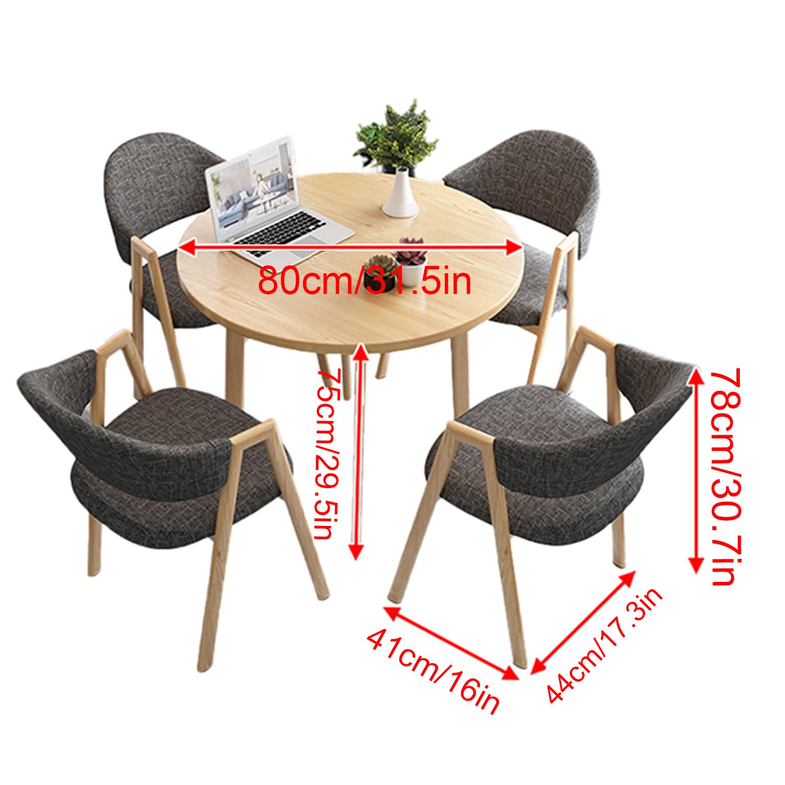 Juego de mesa y sillas de conferencia de 5 piezas para 4 personas, pequeño, redondo, que ahorra espacio, ideal para salas de recepción y reuniones, con sillas con respaldo, 80 cm de diámetro, color na