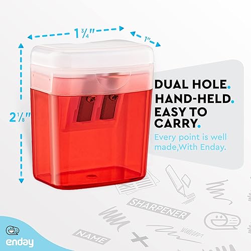Miniatura 5 de Sacapuntas manual de doble agujero, color rojo, sacapuntas de lápices jumbo con tapa y contenedor, sacapuntas de color de mano para lápices grandes