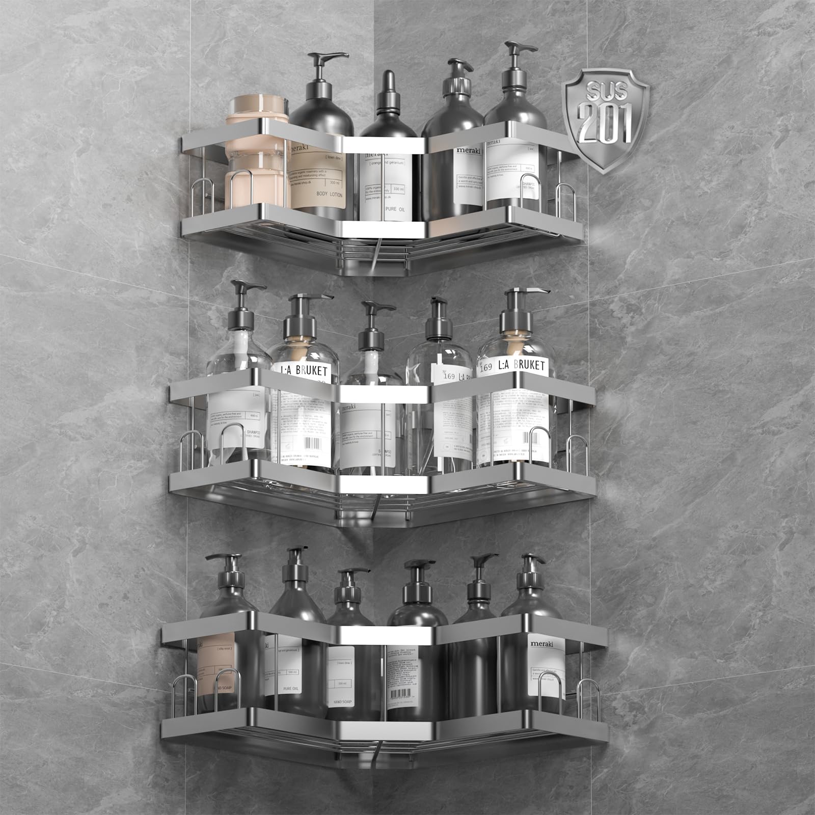 Duschablage Ohne Bohren, Duschregal, Badregal mit Kleber, Shampoo Halterung für Dusche, Rostbeständiger Duschkorb, Dusche Halterung Zubehör, Badezimmer Regal