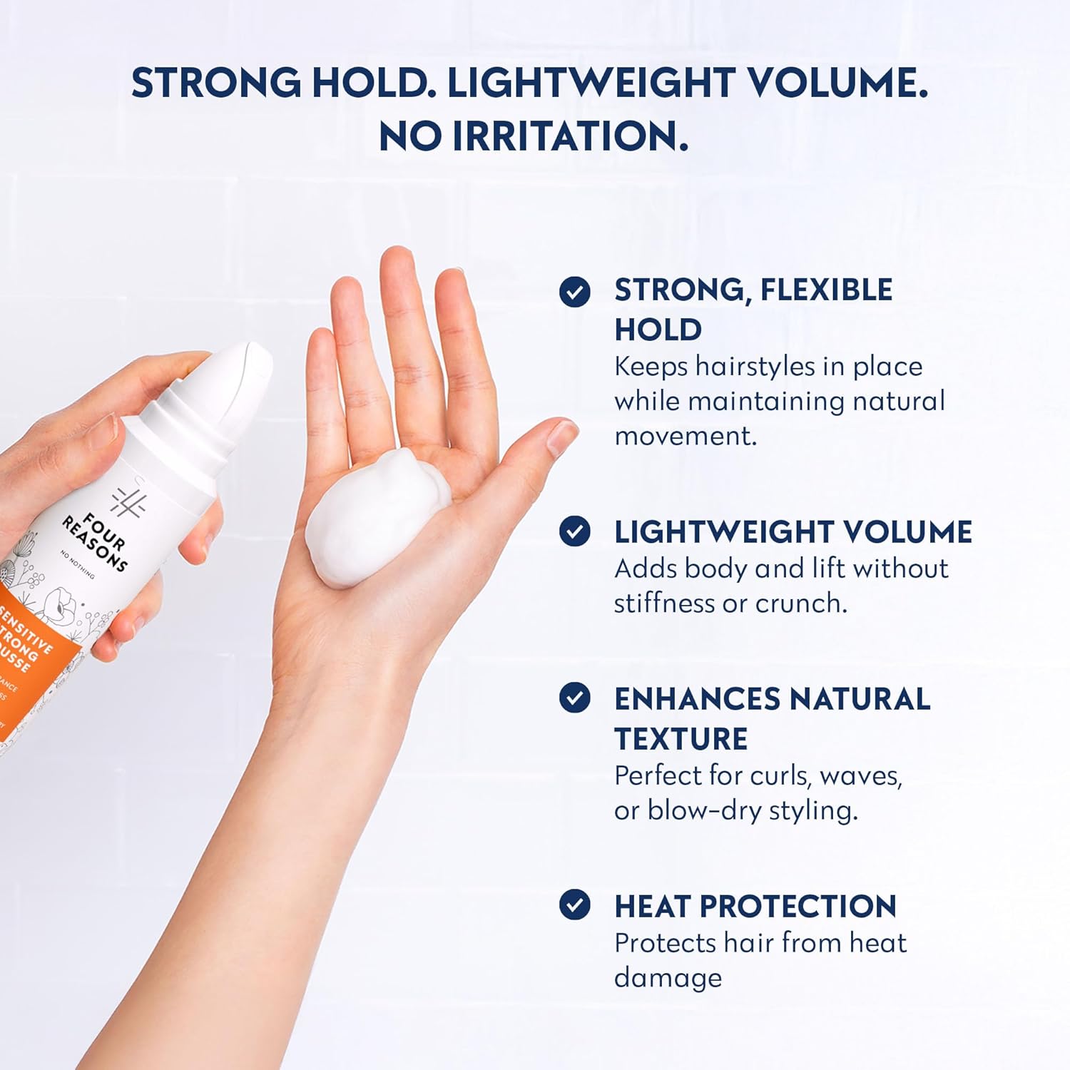 No Nothing Strong Mousse - Fine Hair Volumizing Mousse, Fragrance-Free Mousse for Curly Hair, Styling Foam for Sensitive Scalp, Strong Hold & Lightweight Volume - Hypoallergenic & Alcohol Free, 6.8 oz