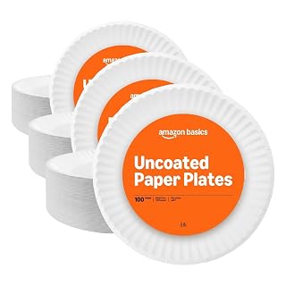 Amazon Basics 9" Uncoated White Paper Plates 3 Pack (300 count) - Amazon product rated Grade A